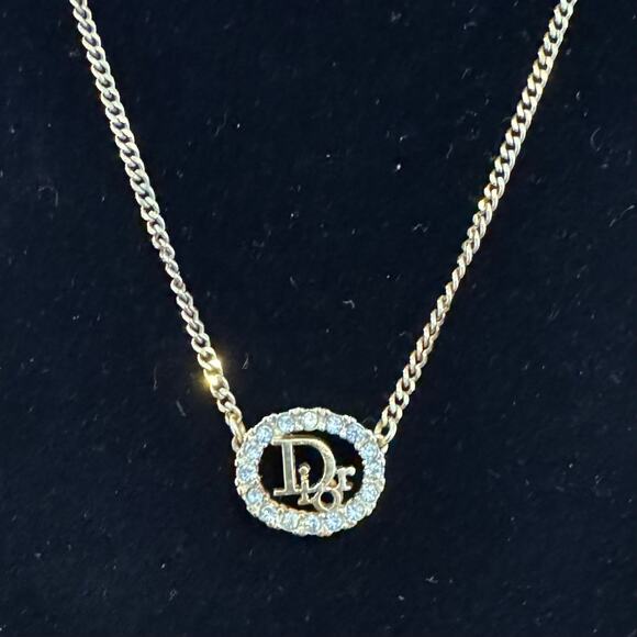 Dior Gold Toned Oval CD Rhinestone Pendant Necklace - Picture 3 of 5